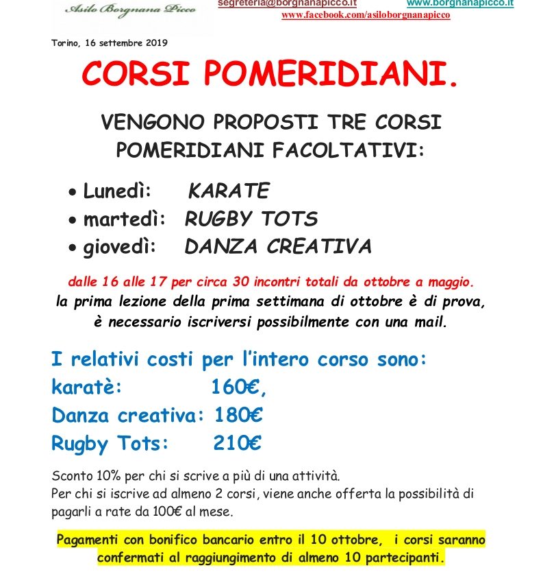corsi pomeridiani Borgnana Picco